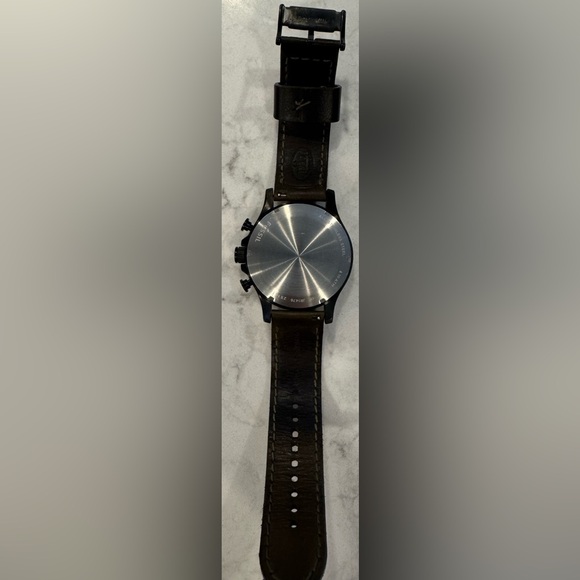 Fossil large face watch - dark olive green leather strap - Picture 2 of 2